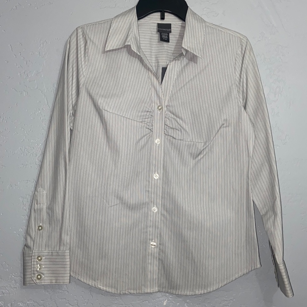 NWT Covington Petite Button Down Career Business Shirt Stripe Size MP